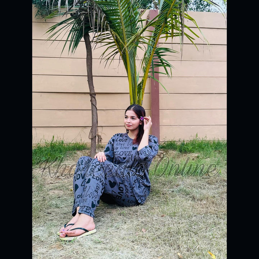 LOVE PRINTED SUIT - GREY - M057
