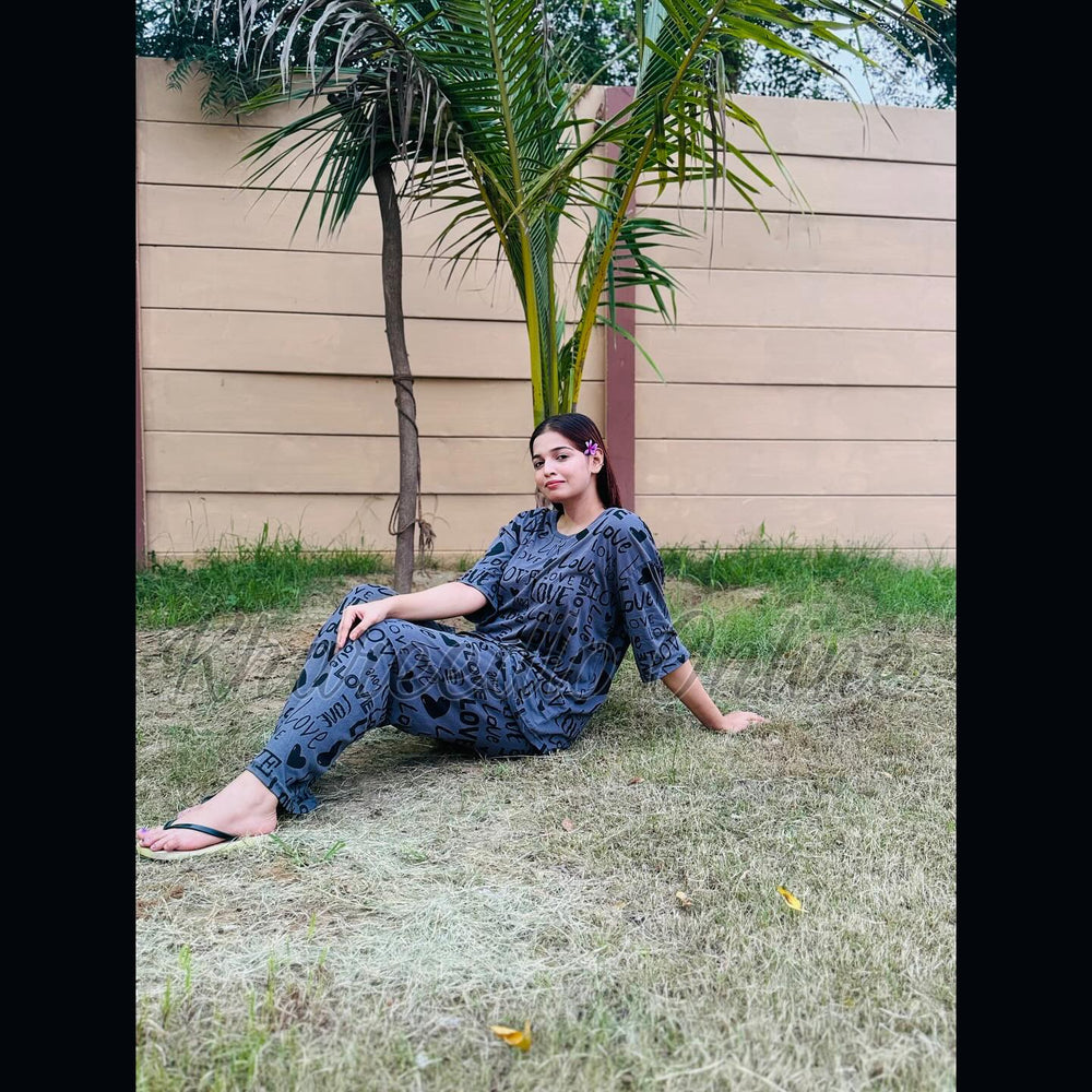 LOVE PRINTED SUIT - GREY - M057
