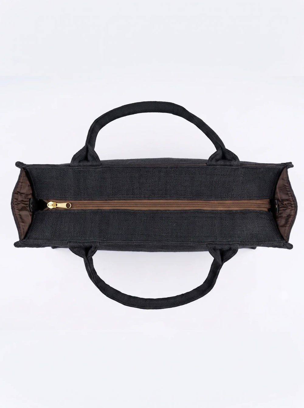 Gold zip closure and rolled black jute handle detail on WestStyle embroidered tote bag ladies canvas bag Pakistan