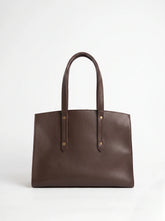 Atlas Wave deep brown PU leather tote bag with two zip compartments and antique brass rivets large tote bag for women online Pakistan by WestStyle