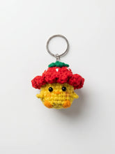 Handmade kawaii baby chick crochet keychain wearing a red strawberry hat - cute bag charm for girls by WestStyle Pakistan