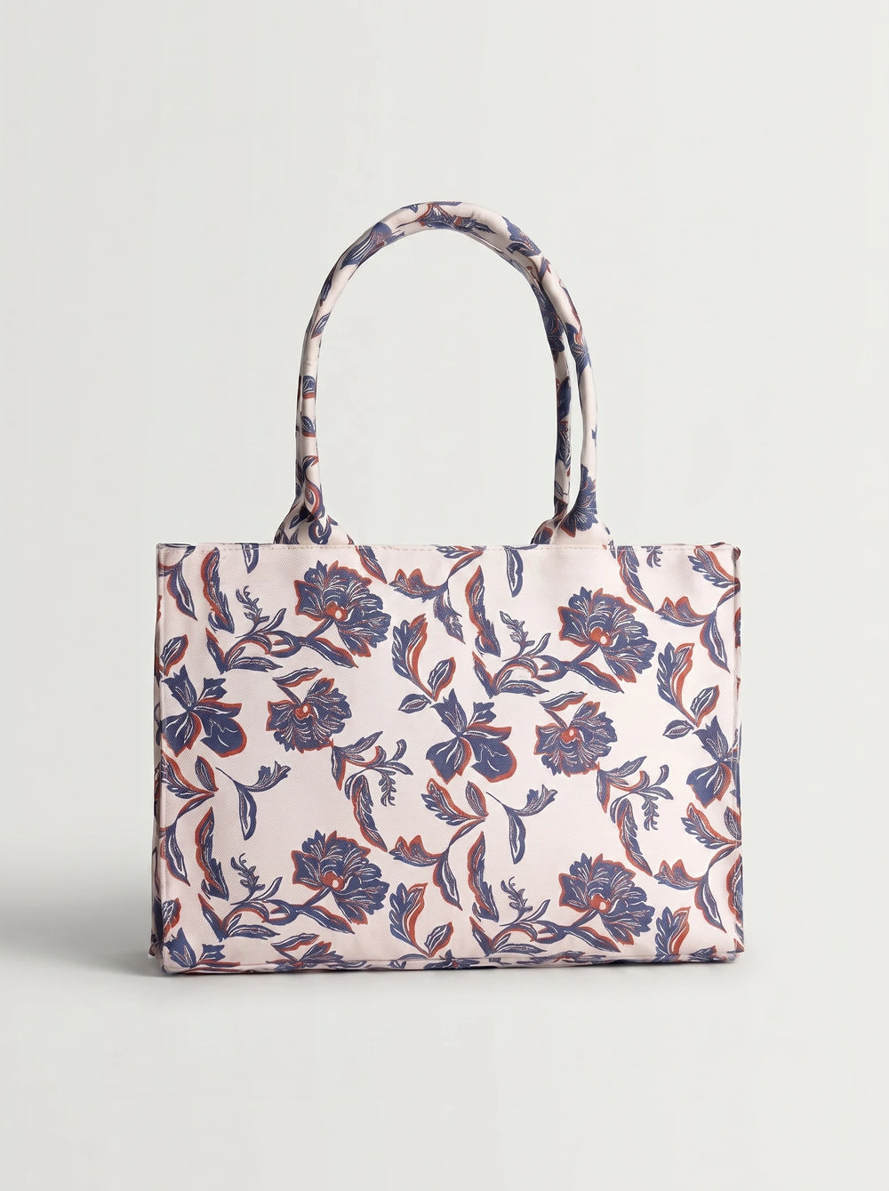 Blue and terracotta all-over floral printed canvas tote bag for women printed canvas tote bag online Pakistan by WestStyle