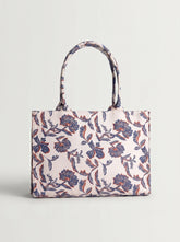 Blue and terracotta all-over floral printed canvas tote bag for women printed canvas tote bag online Pakistan by WestStyle