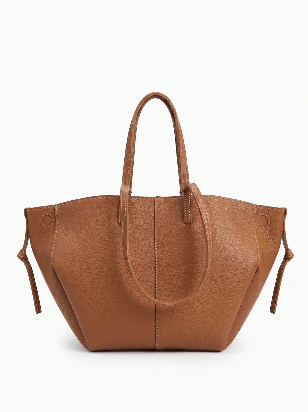 Daytona tan leather tote bag for women with knotted side straps and contrast stitching — structured ladies tote bag online Pakistan by WestStyle