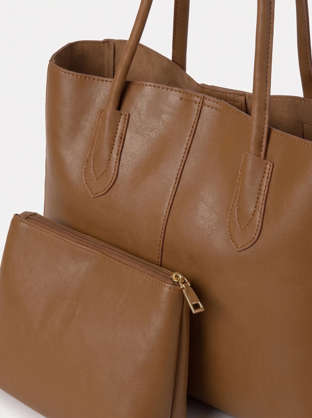 Matching curved zip pouch included with WestStyle Everyday Tote brown 2-piece tote bag set for girls Pakistan