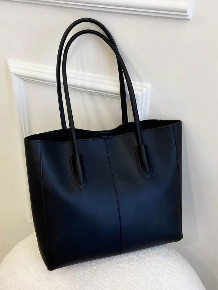 A Black PU leather tote bag inspired by Shein placed in a plain white background - weststyle
