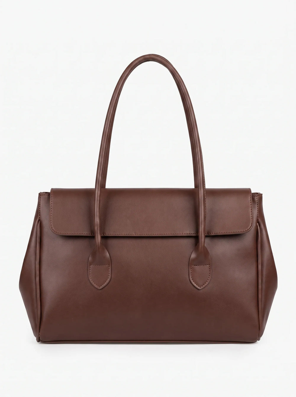 Lonn dark brown structured handbag for women with fold-over flap and dual handles — ladies leather bag online Pakistan by WestStyle
