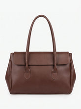 Lonn dark brown structured handbag for women with fold-over flap and dual handles — ladies leather bag online Pakistan by WestStyle