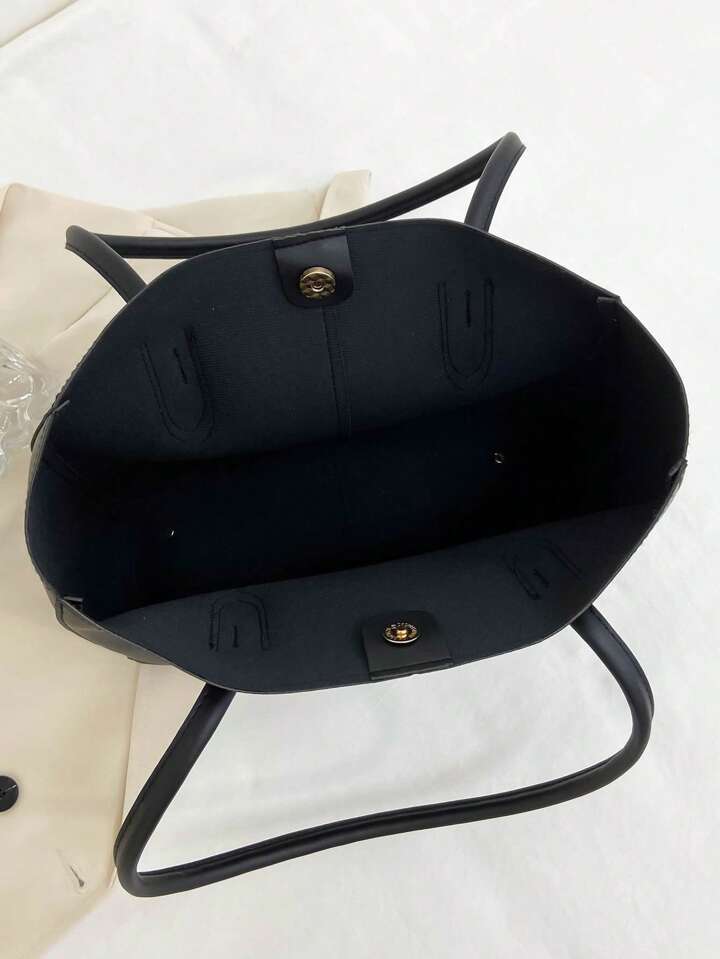 Everyday tote bag for women with a large spacious compartment in black color - weststyle