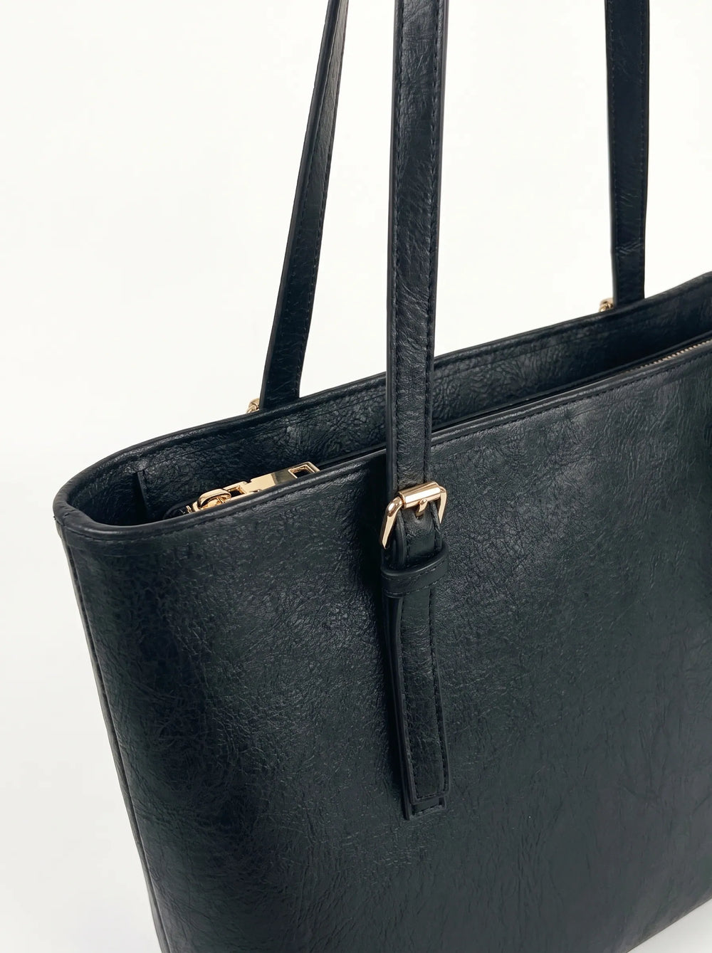 WestStyle Buckle Tote black worn on shoulder two-compartment laptop tote for women Pakistan