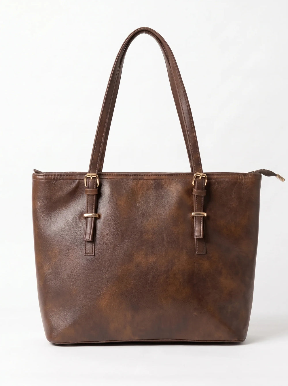 WestStyle Buckle Tote brown vintage-wash faux leather with gold buckle handles large tote bag for women Pakistan