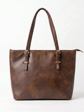 WestStyle Buckle Tote brown vintage-wash faux leather with gold buckle handles large tote bag for women Pakistan