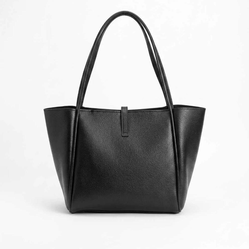 Pebbled PU leather texture on WestStyle Joblet black tote bag and matching square zip pouch — ladies bag set Pakistan