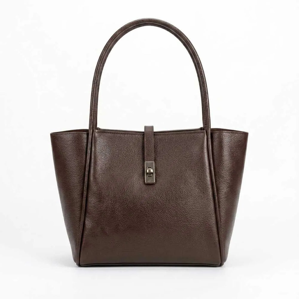 Joblet deep brown pebbled leather tote bag with matching zip pouch 2-piece women's tote bag set online Pakistan by WestStyle