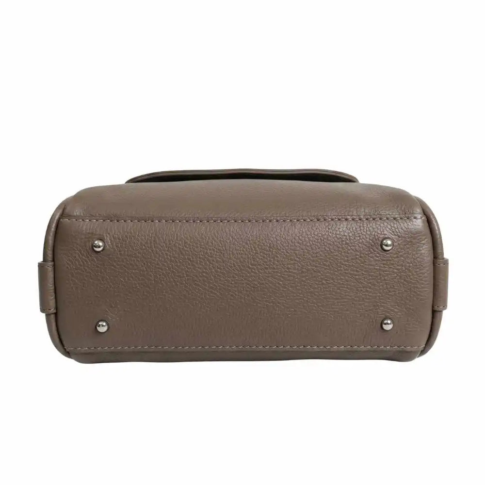 Silver turnlock closure and vertical strap tab on WestStyle Joblet cheeku taupe tote bag — structured office bag Pakistan