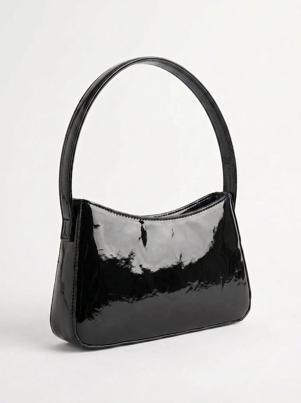 WestStyle Shine Cherry black patent shoulder bag side view showing slim baguette silhouette and mirror-gloss finish fancy handbag Pakistan