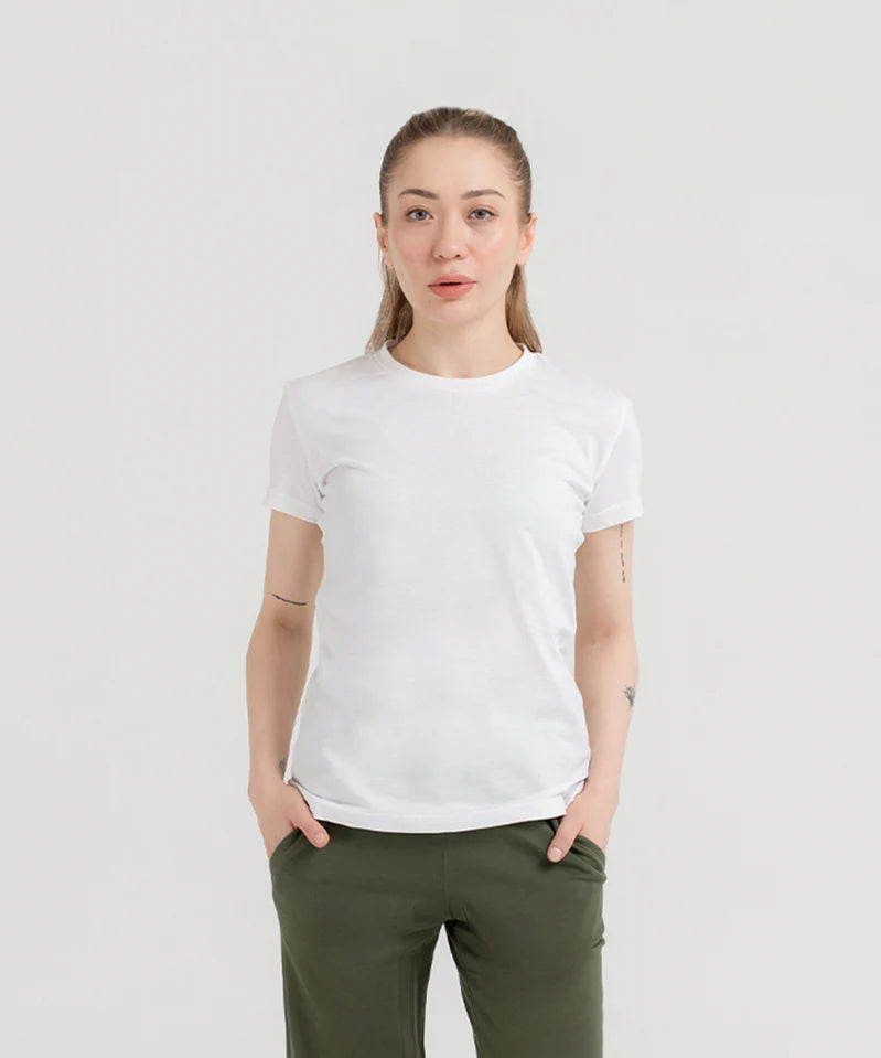 WOMEN PLAIN TEE - WHITE - M045 