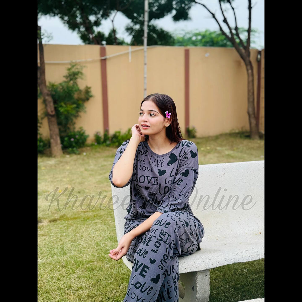 LOVE PRINTED SUIT - GREY - M057 