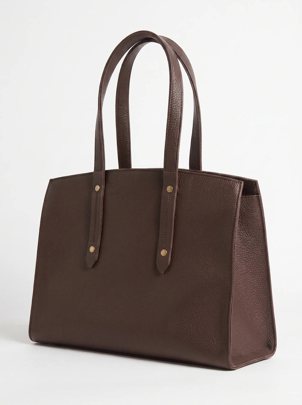 WestStyle Atlas Wave chocolate brown leather tote bag front view showing structured trapezoid silhouette large office tote bag Pakistan