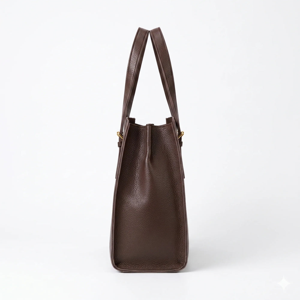 Antique brass rivet detail and pebbled faux leather texture on WestStyle Atlas Wave brown tote bag ladies handbag Pakistan