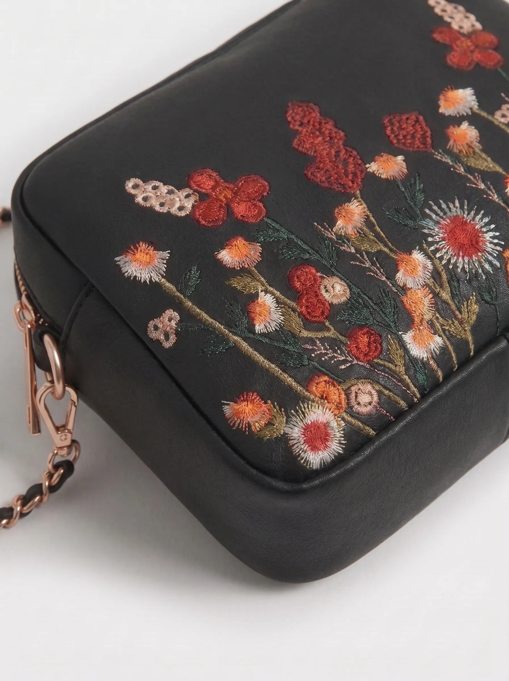 Rose-gold chain with black leather weave on WestStyle Chic Crossbody black embroidered bag women's purses and handbags Pakistan