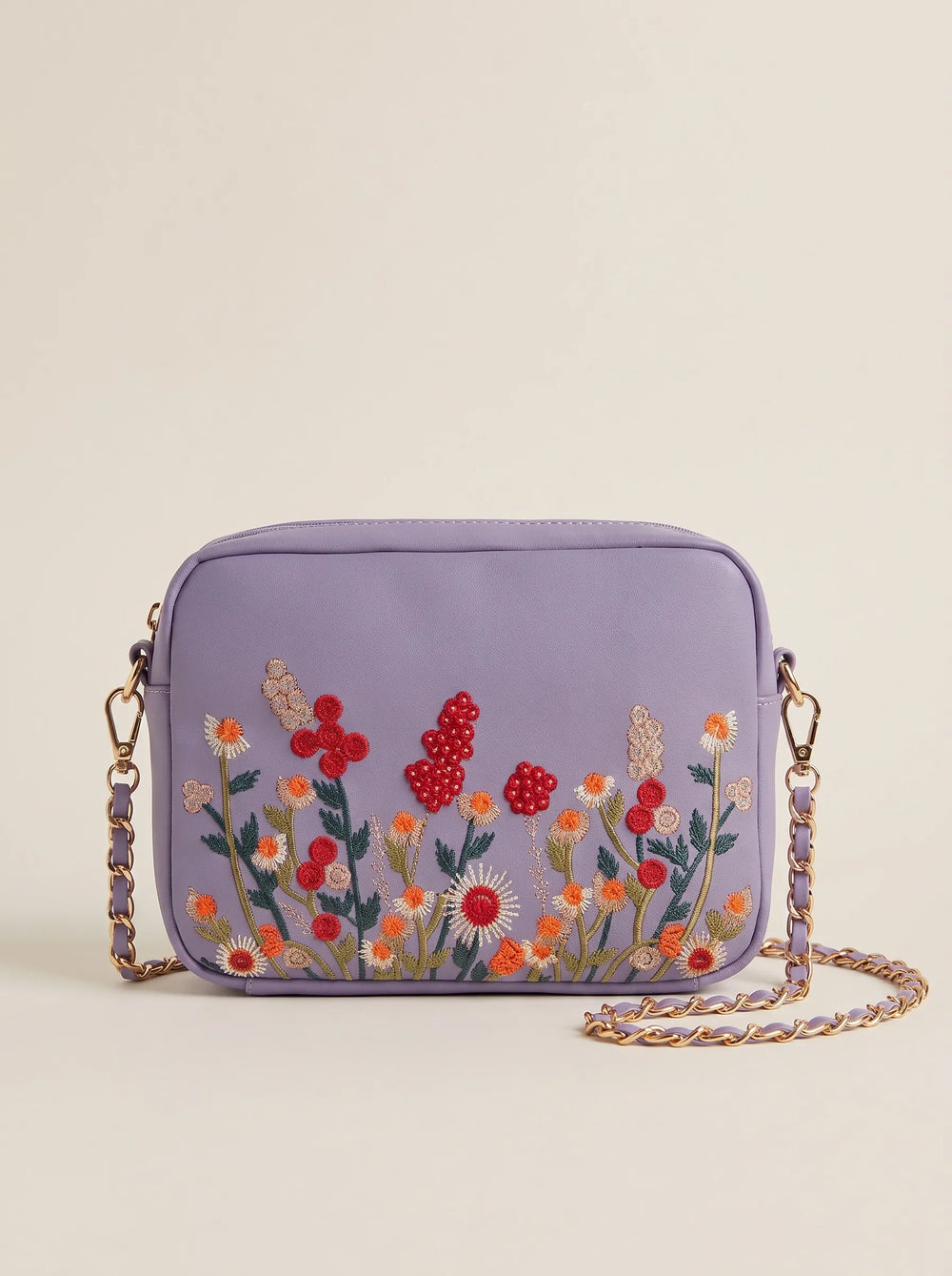 Chic lilac floral embroidered crossbody bag with gold chain strap cute crossbody handbag for women online Pakistan by WestStyle