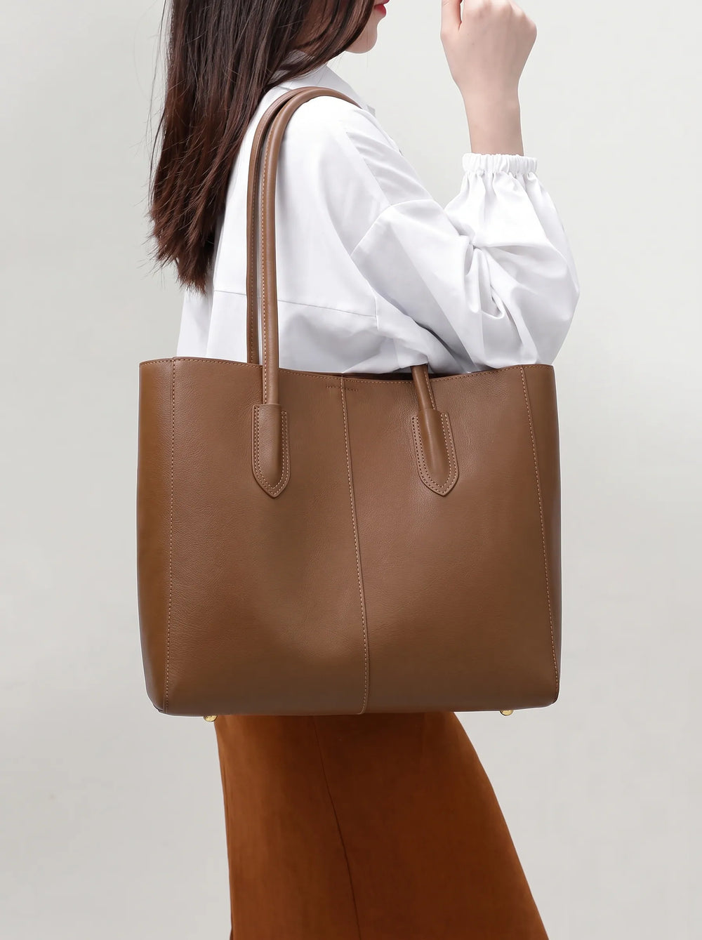 WestStyle Everyday Tote brown large PU leather bag with matching zip pouch  2-piece large tote bag for women Pakistan
