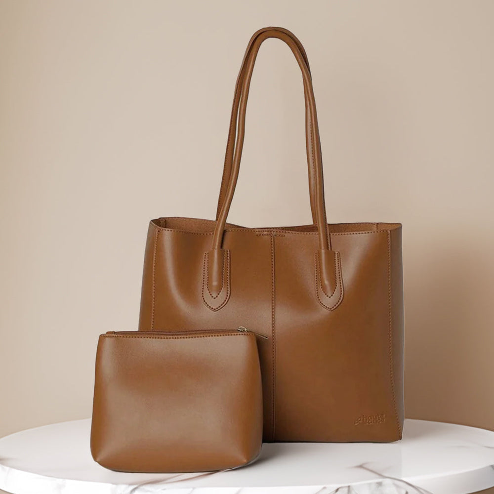 Brown Spacious Large tote Bag with pouch for girls - weststyle