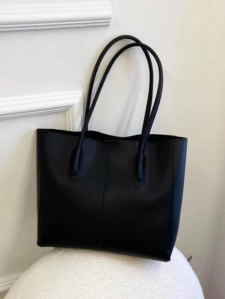 A Shein inspired PU leather Everyday tote bag for university girls with pouch  - weststyle