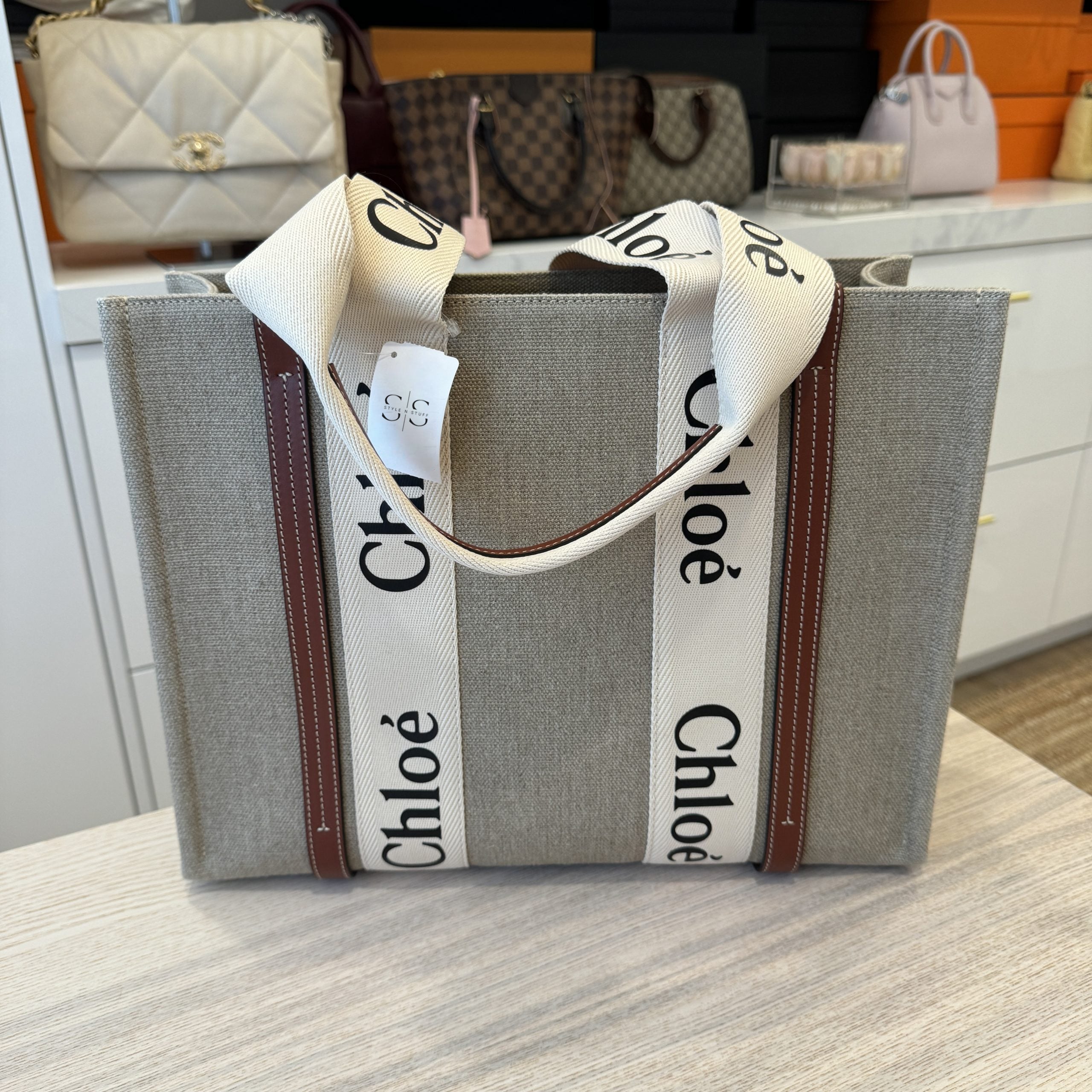 CHLOE CANVAS TOTE - DARK BROWN - M074