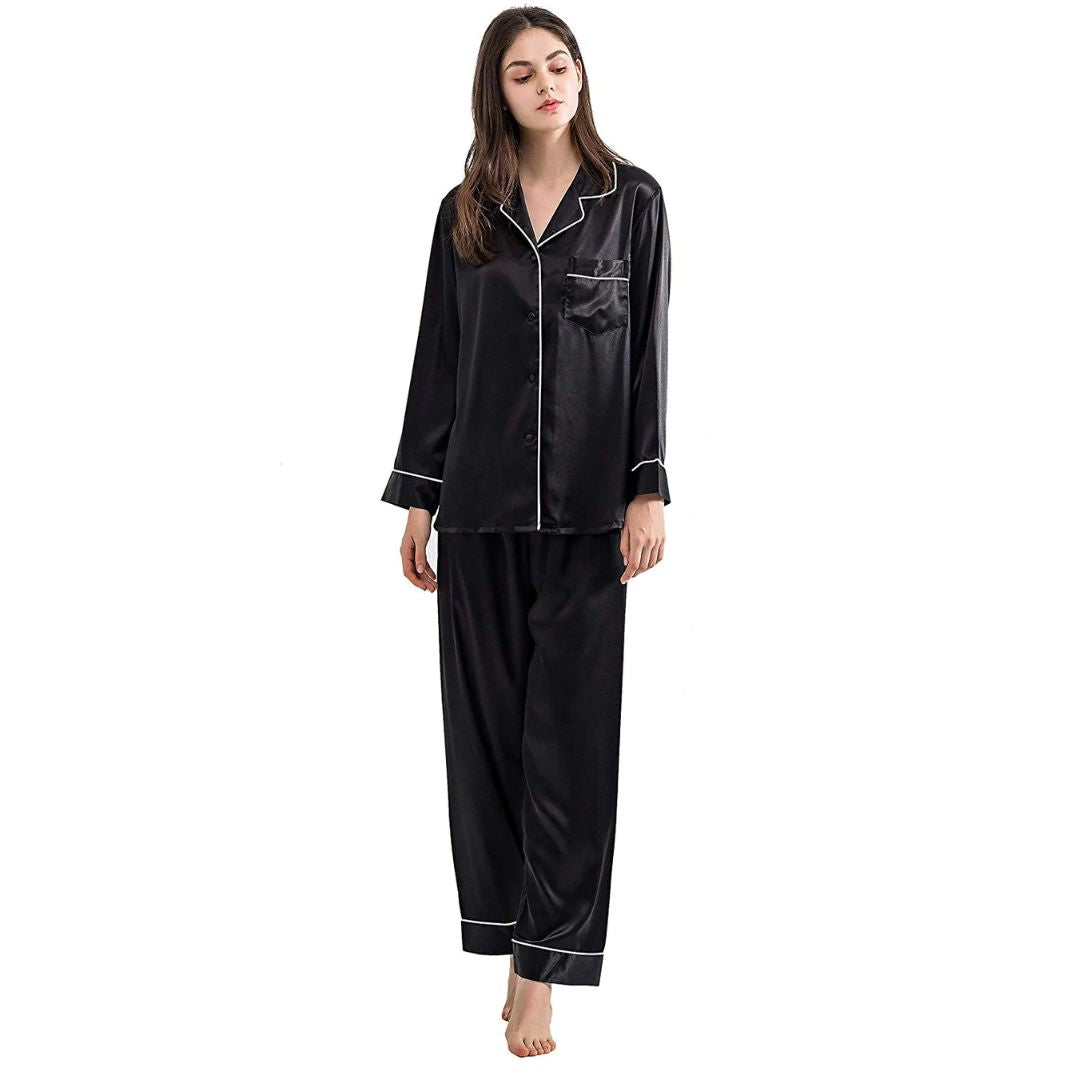 SILK PJ SET - BLACK - M048 WestStyle