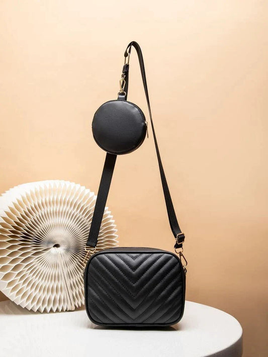 CHEVRON QUILTED BAG WITH COIN PURSE - BLACK - M119