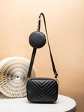 CHEVRON QUILTED BAG WITH COIN PURSE - BLACK - M119 