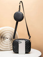 CHEVRON QUILTED BAG WITH COIN PURSE - BLACK - M119