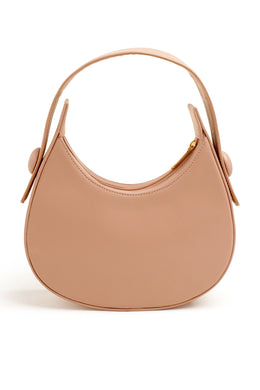 Moon shaped handbag made from PU leather in peach color against a white studio background - weststyle