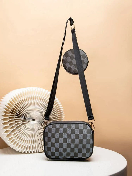 CHECKERED COIN CROSSBODY - BLACK - M120