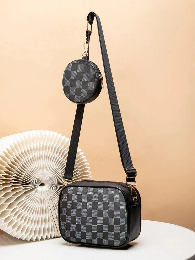 CHECKERED COIN CROSSBODY - BROWN - M120 