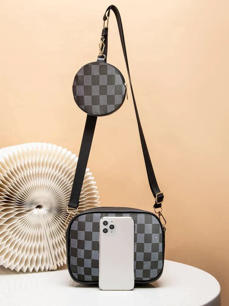 CHECKERED COIN CROSSBODY - BLACK - M120