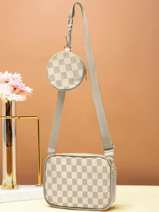 CHECKERED COIN CROSSBODY - BEIGE - M120