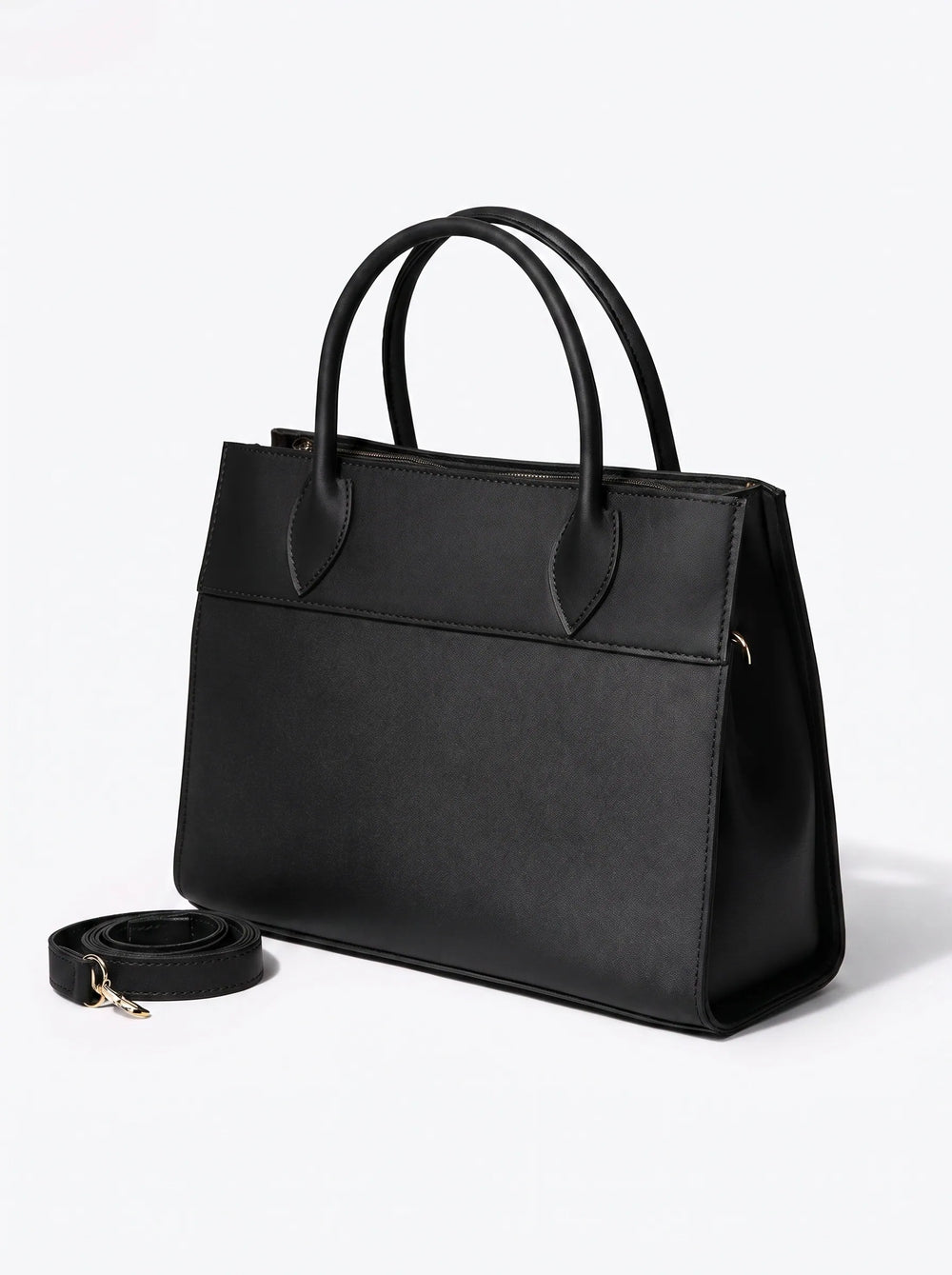 WestStyle black Saffiano shoulder bag front view showing full-length zip top and gold hardware women's office bag Pakistan