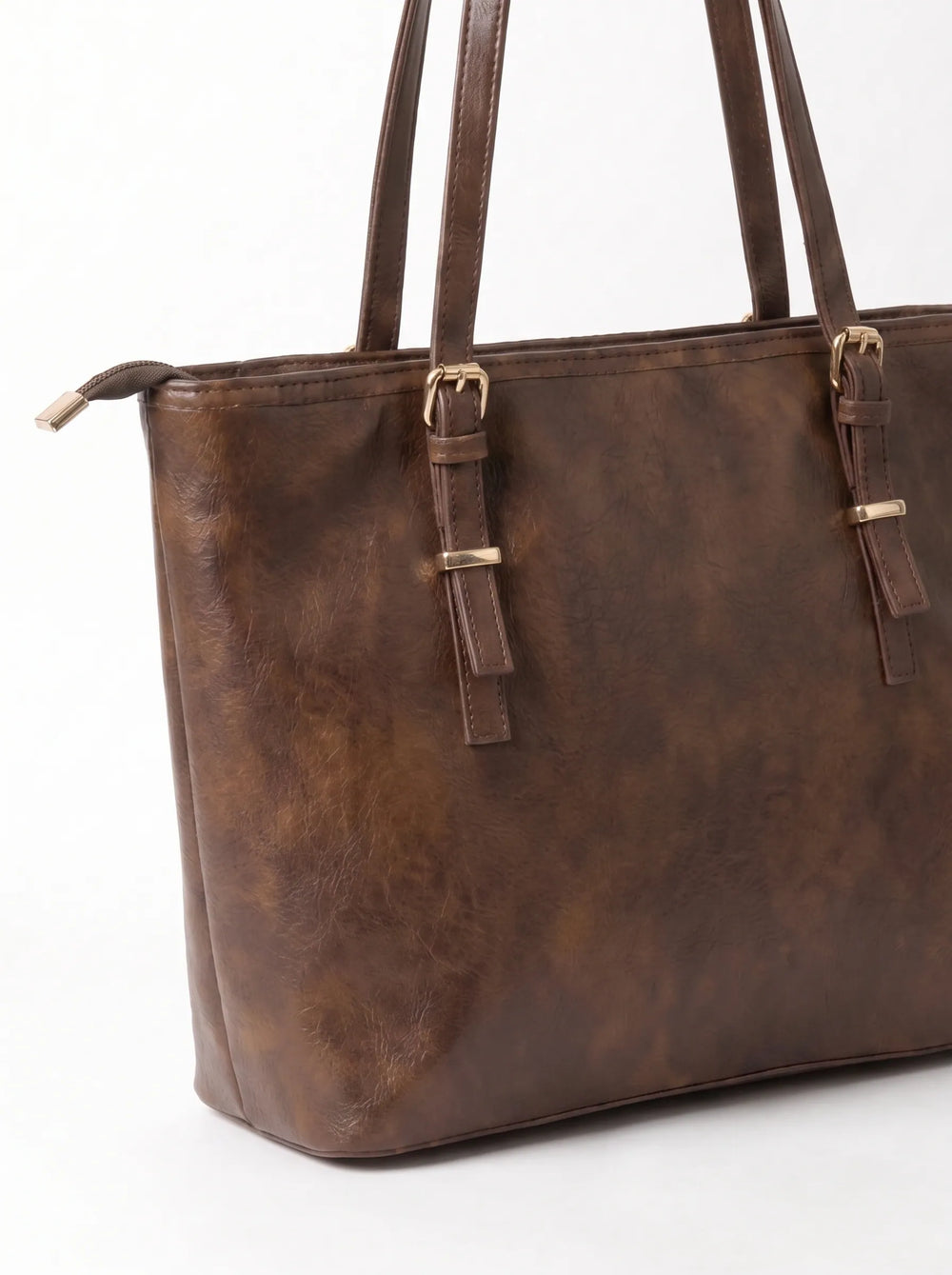 WestStyle Buckle Tote brown worn on shoulder large tote bag for university and office women Pakistan