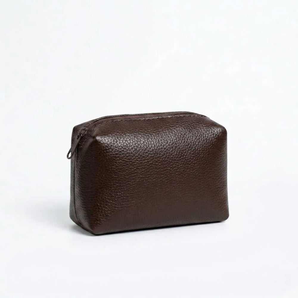 Brown leather pouch with a zipper on a white background by WestStyle