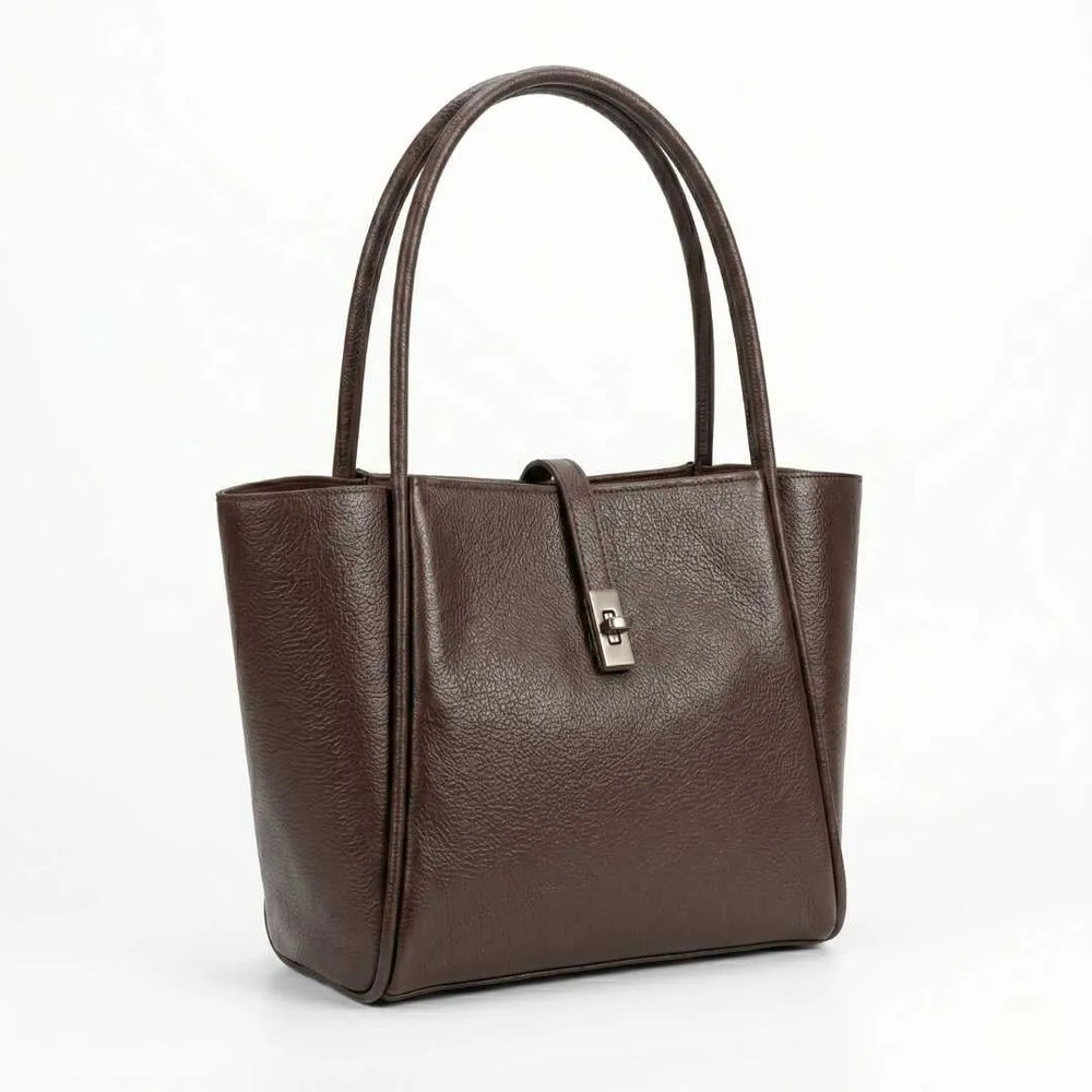 Deep espresso brown pebbled PU leather texture on WestStyle Joblet tote bag and zip pouch women tote bags Pakistan
