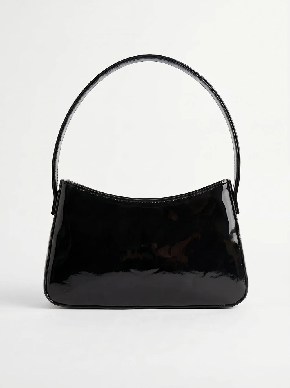 Shine Cherry black patent baguette shoulder bag with single loop handle stylish ladies handbag online Pakistan by WestStyle