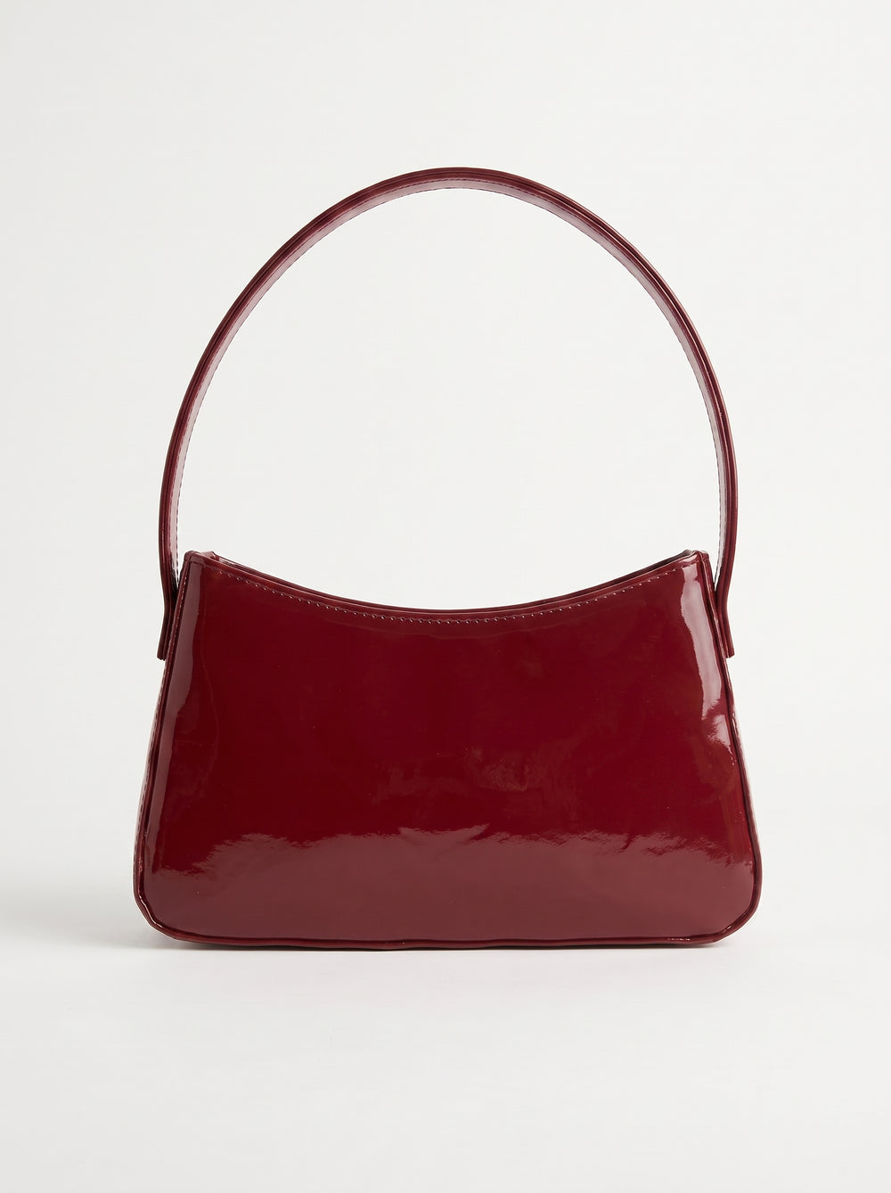 Shine Cherry deep maroon patent baguette shoulder bag with single loop handle stylish ladies handbag online Pakistan by WestStyle