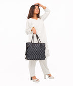 CHECKERED TOTE - BLACK - M073