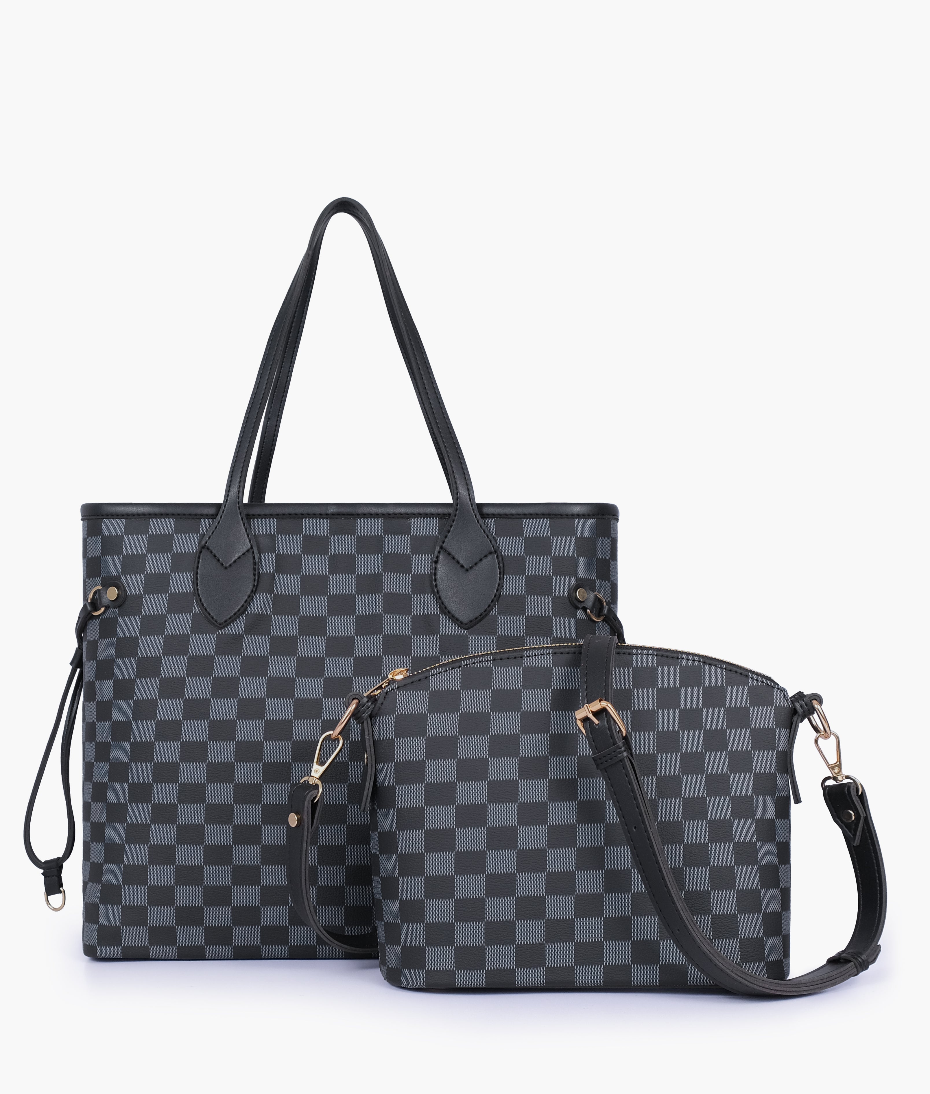 CHECKERED DUO TOTE - BROWN - M072