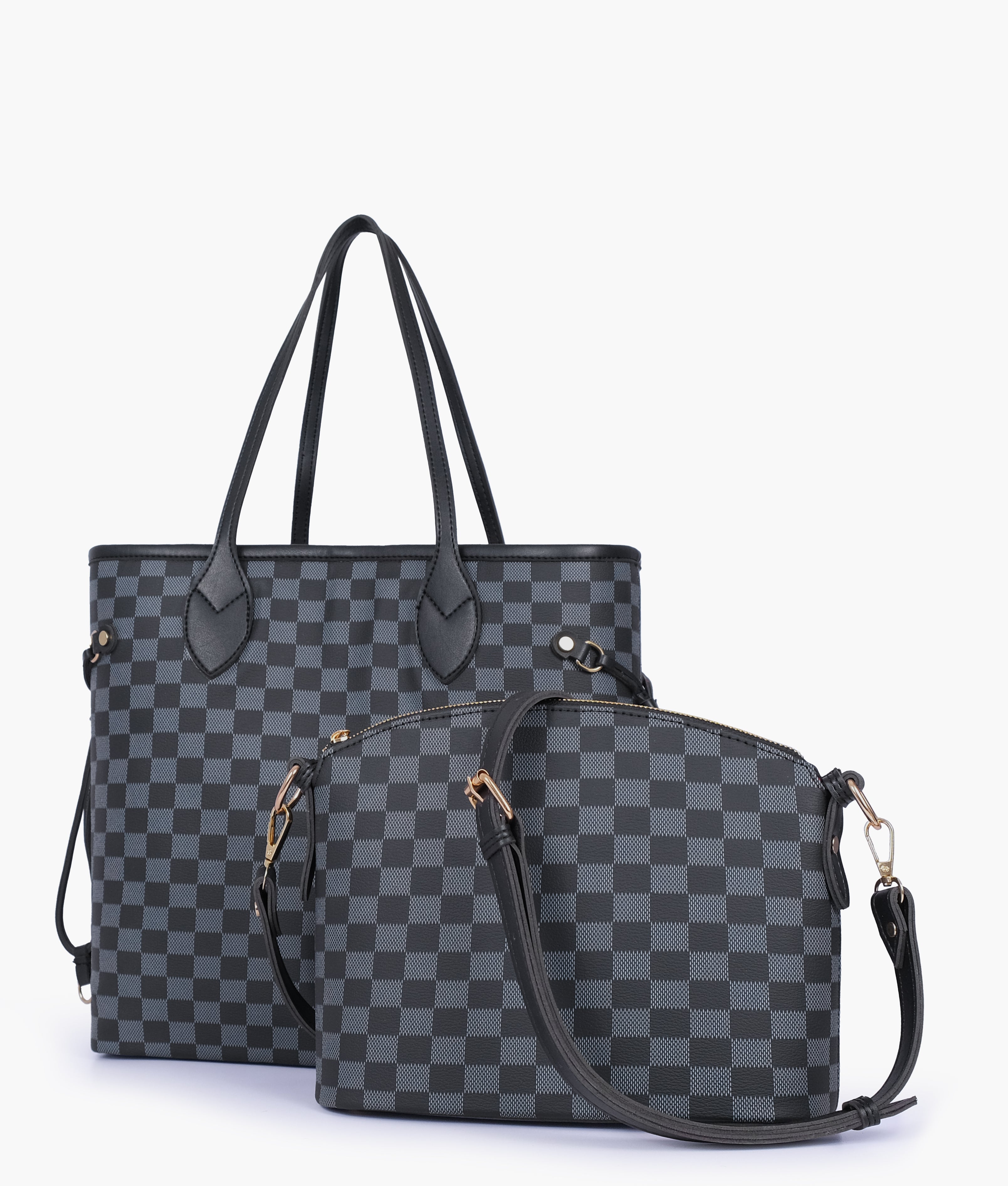 CHECKERED DUO TOTE - BLACK - M072