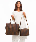 CHECKERED DUO TOTE - BROWN - M072