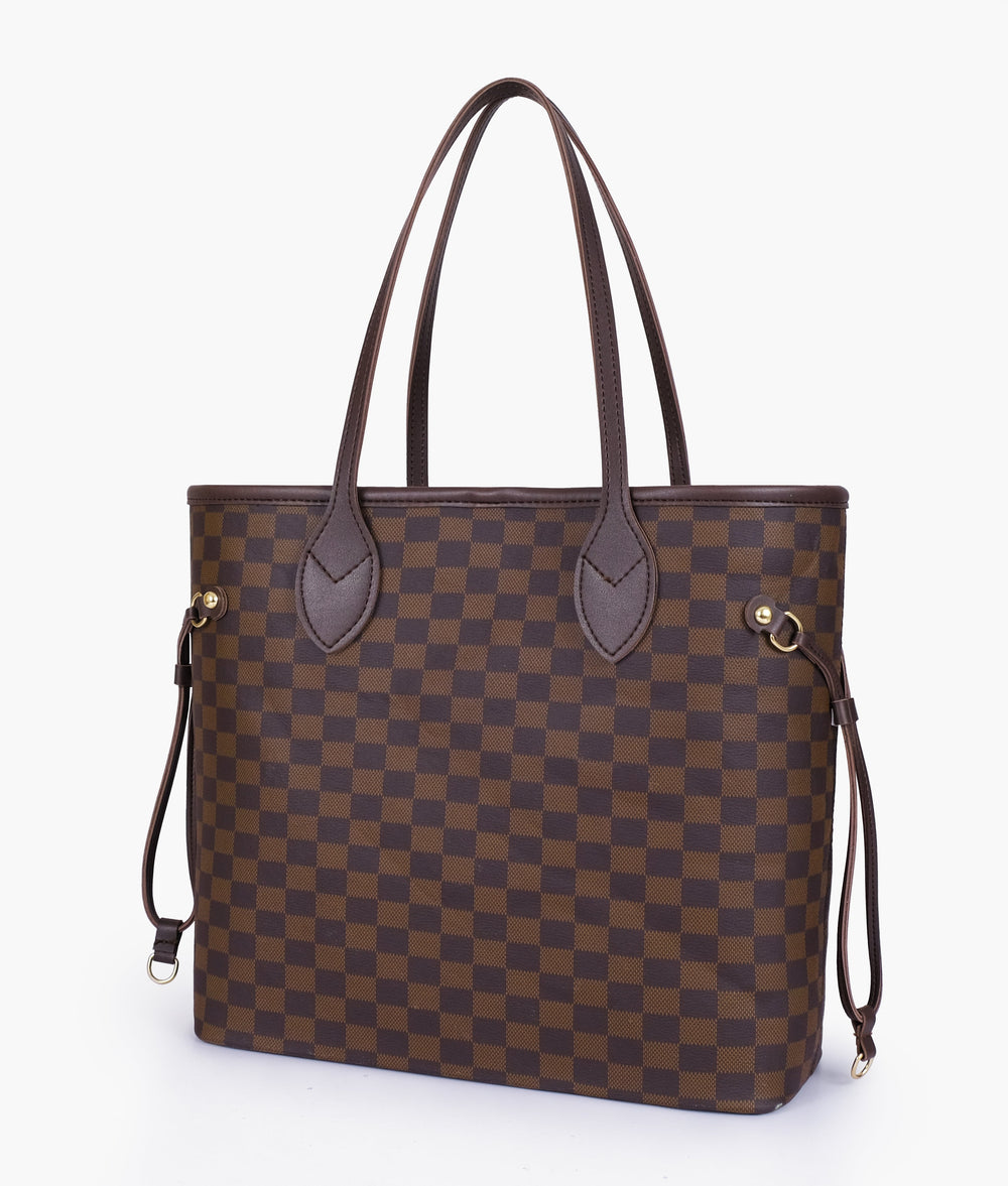 CHECKERED DUO TOTE - BROWN - M072 